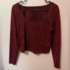 American Eagle Maroon Lace Fitted Long Sleeve